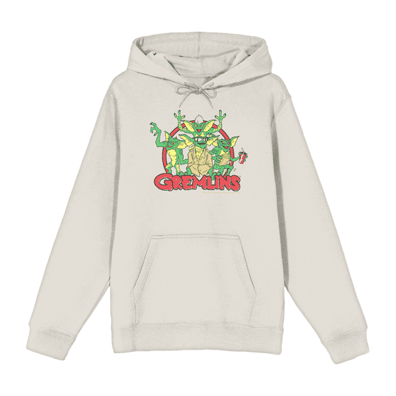 Gremlins Red Circle Logo Adult Sand Long Sleeve Hoodie-Large