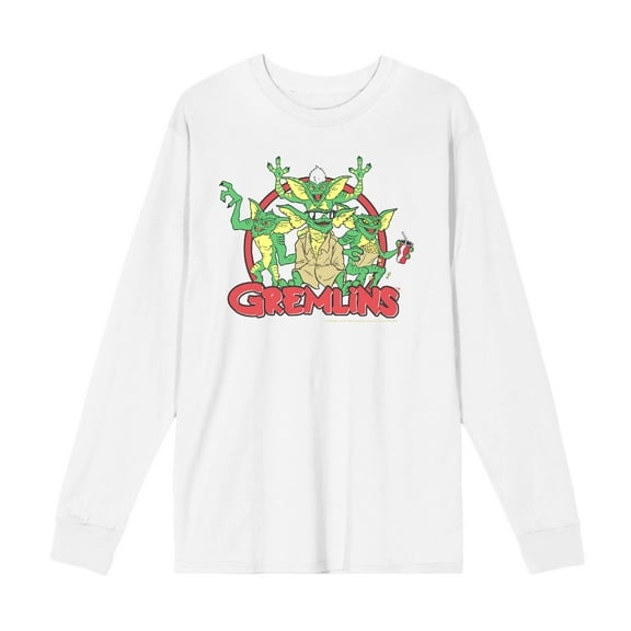 Gremlins Red Circle Logo Adult White Crew Neck Long Sleeve Tee-XL