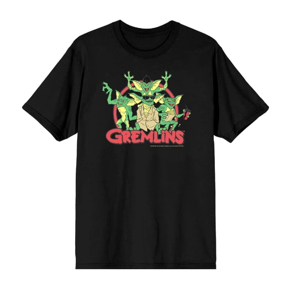 Gremlins Red Circle Logo Men's Black Crew Neck Short Sleeve Tee-Medium