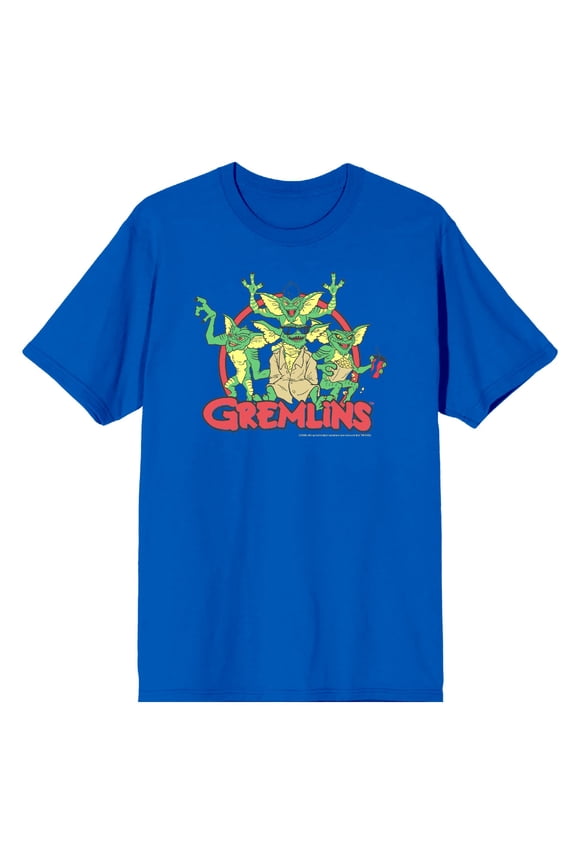 Gremlins Red Circle Logo Men's Blue Crew Neck Short Sleeve Tee-XXL