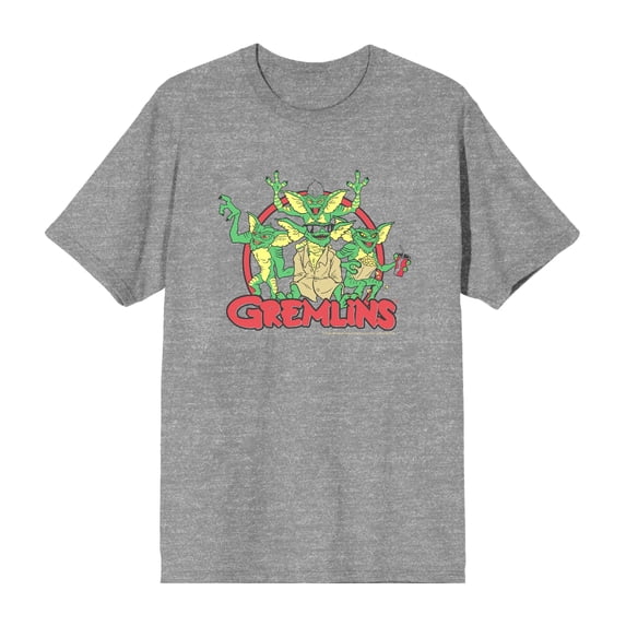 Gremlins Red Circle Logo Men's Heather Gray Crew Neck Short Sleeve Tee-Medium