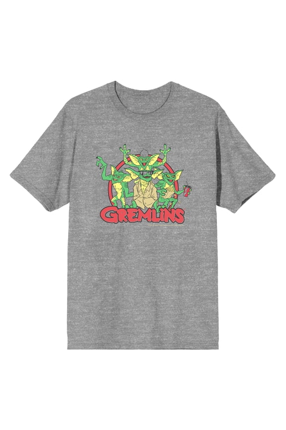 Gremlins Red Circle Logo Men's Heather Gray Crew Neck Short Sleeve Tee-XXL