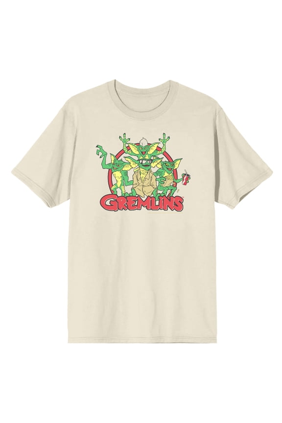 Gremlins Red Circle Logo Men's Natural Crew Neck Short Sleeve Tee-Large