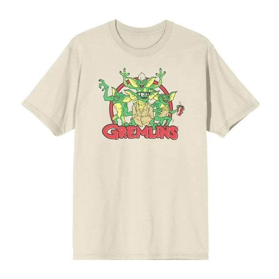 Gremlins Red Circle Logo Men's Natural Crew Neck Short Sleeve Tee-XL