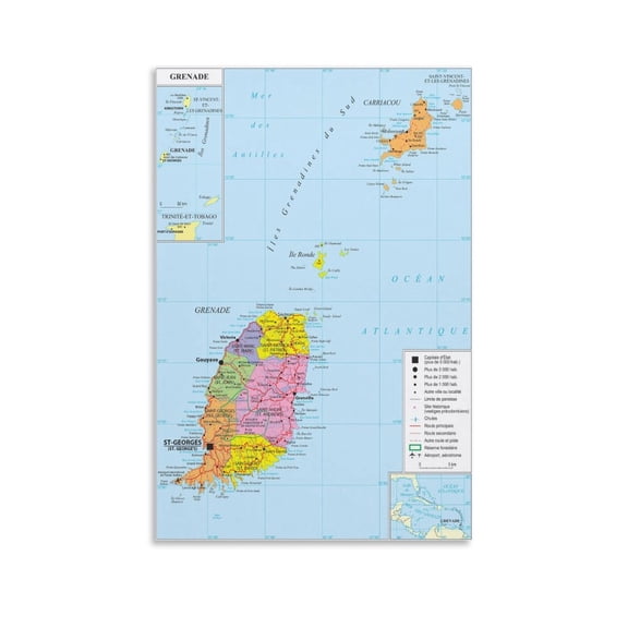 Gren-ada Map Posters Print Photo Art Painting Canvas Poster Home Decorative Bedroom Modern Decor Posters Gifts 08x12inch(20x30cm)