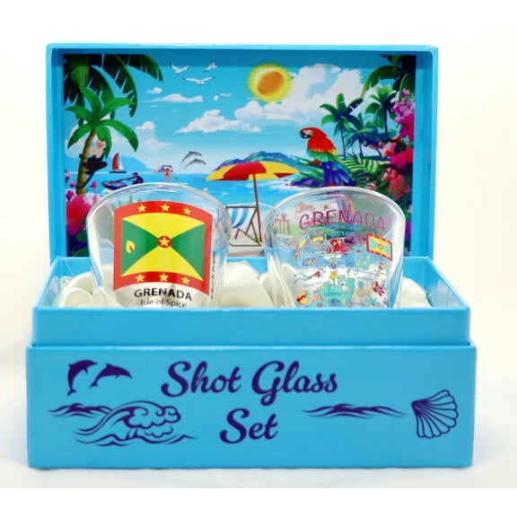 Grenada Caribbean Boxed Shot Glass Set (Set of 2)