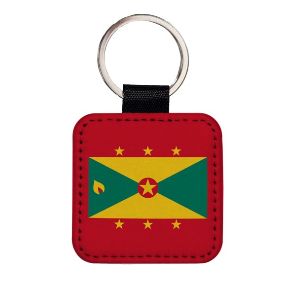 Grenada Country Flag Faux Leather Square Keychain