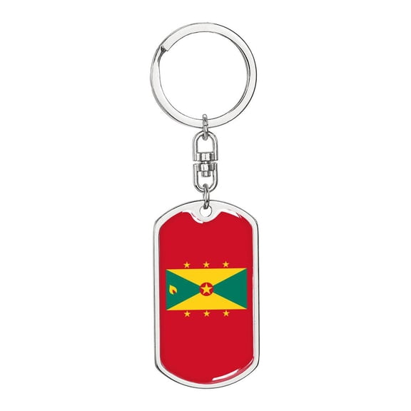 Grenada Flag Keychain Dog Tag Stainless Steel or 18k Gold