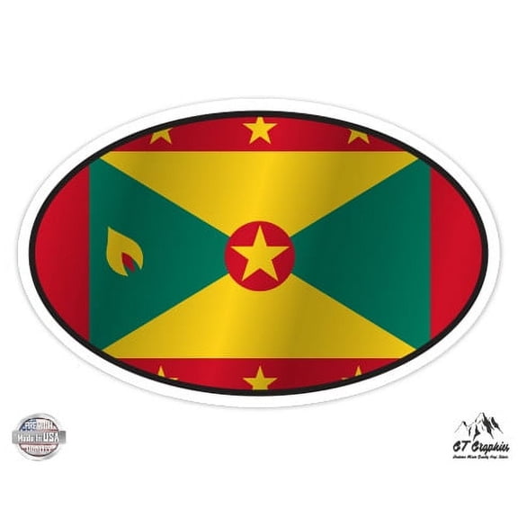 Grenada Flag Oval - 3" Vinyl Sticker - For Car Laptop I-Pad Phone Helmet Hard Hat - Waterproof Decal