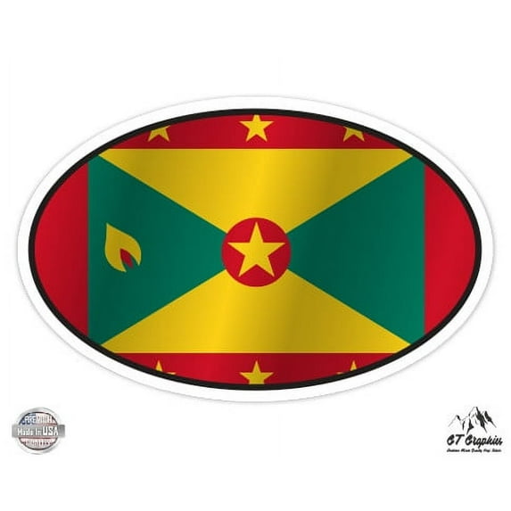 Grenada Flag Oval - 5" Vinyl Sticker - For Car Laptop I-Pad - Waterproof Decal