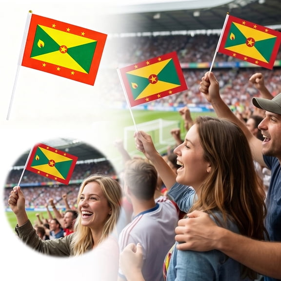 Grenada Handheld Mini Stick Flag Small Grenadian National Banner With Plastic Pole For Sports Games Outdoor(Green-14X21Cm)