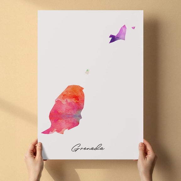 Grenada Map Canvas Wall Art 8x12 inch – Grenada Map Abstract Canvas Artwork – Elegant Watercolor Decoration for Bedroom