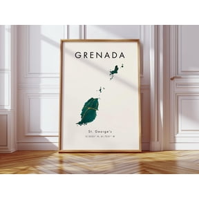 Grenada Map Poster Green and Gold North America Wall Art Print Home Decor Geography Map Gift