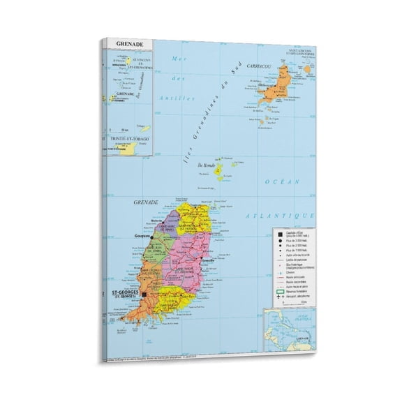 Grenada Map Poster Picture Print Wall Art Poster Painting Canvas Posters Artworks Gift Room Aesthetic 08x12inch(20x30cm)