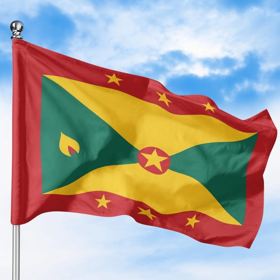 Grenada Outdoor Flag (1x1.5ft) by DreamController - Durable, Fade-Resistant Polyester, Double-Stitched, Brass Grommets - HD Printed Caribbean Flag - Made in USA