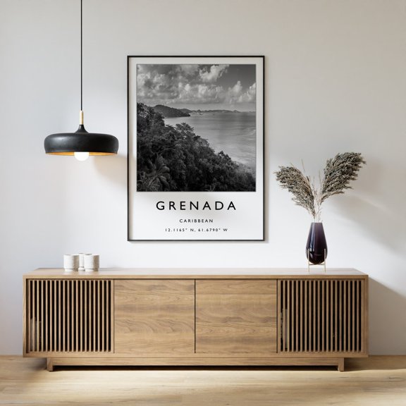 Grenada Travel Black And White Caribbean Print, Unframed Paper Print
