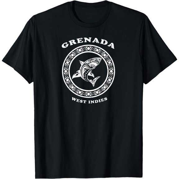 Grenada, West Indies Vintage Retro Tribal Shark Vacation T-Shirt