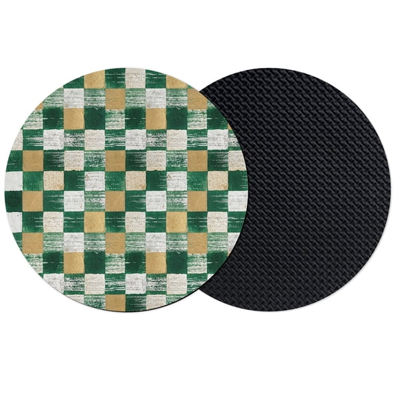 Grenade Brown Buffalo Plaid Coasters Set of 2, Absorbent Coasters for Drinks, Modern Abstract Art Checkered Coaster for Desk Coffee Table Protection, Home Decor House Warming Gifts 4"