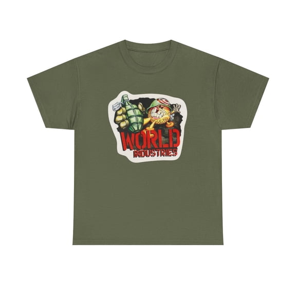 Grenade Flameboy World Industries 2001 Skateboard Vintage Classic TShirt Print - Military Green / M