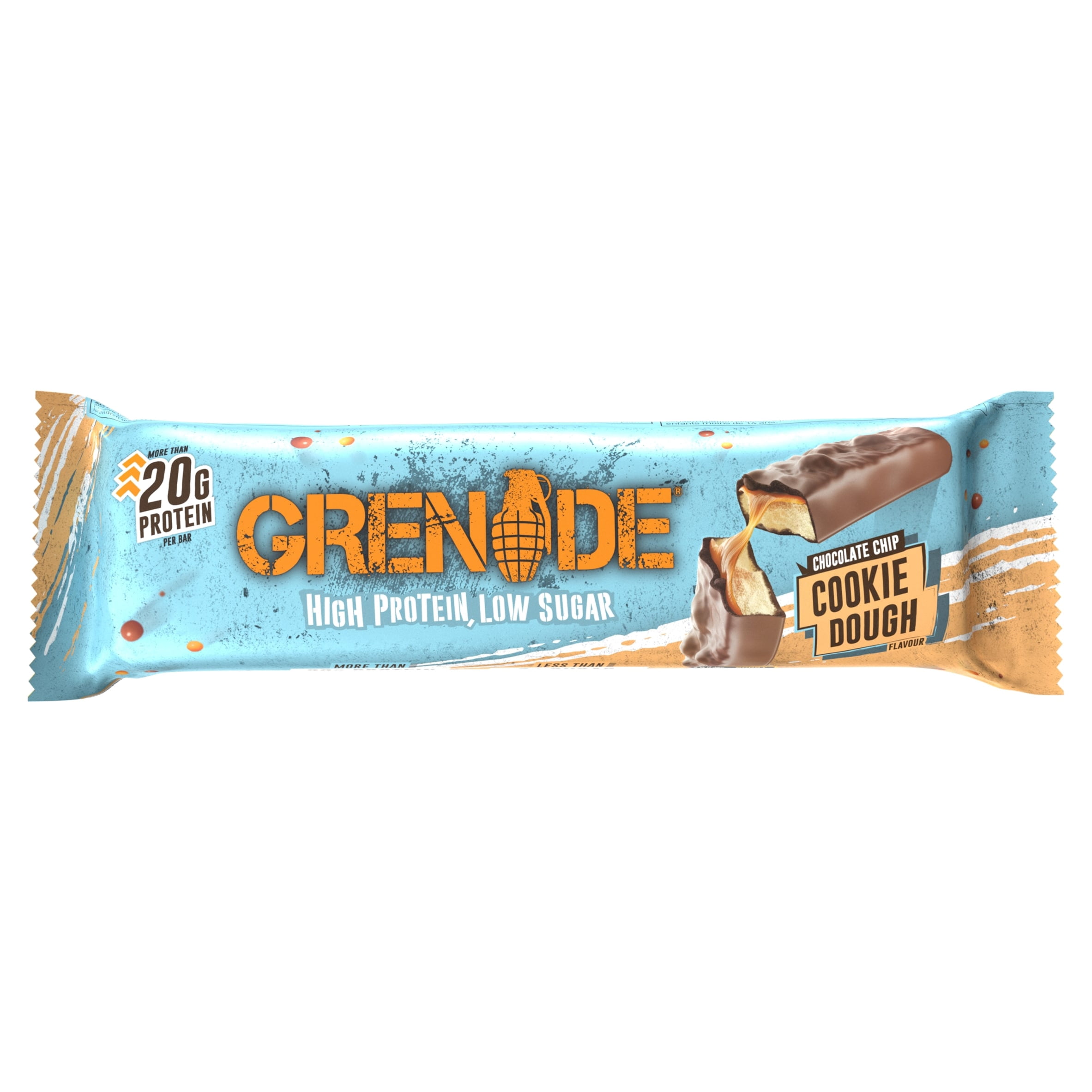 Grenade High Protein Low Sugar Bar Chocolate Chip Cookie Dough 60g, Imported from Britain