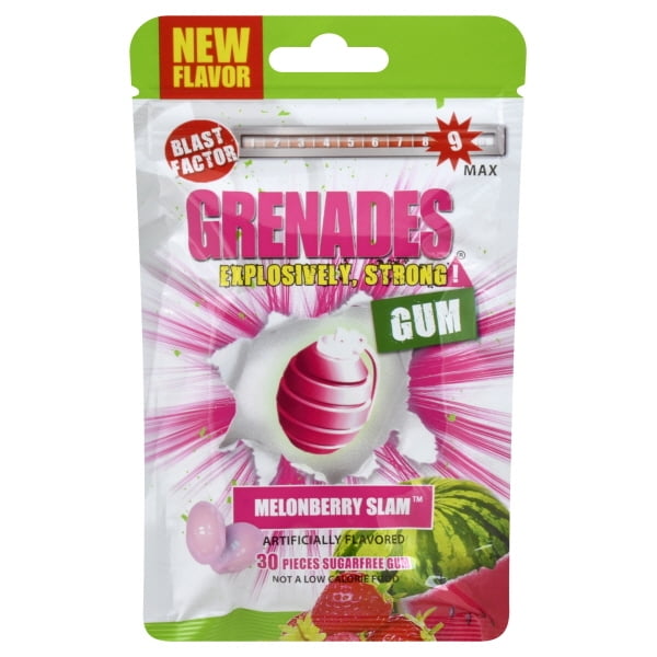 Grenades Explosively Strong Melonberry Slam Gum, 30 Count