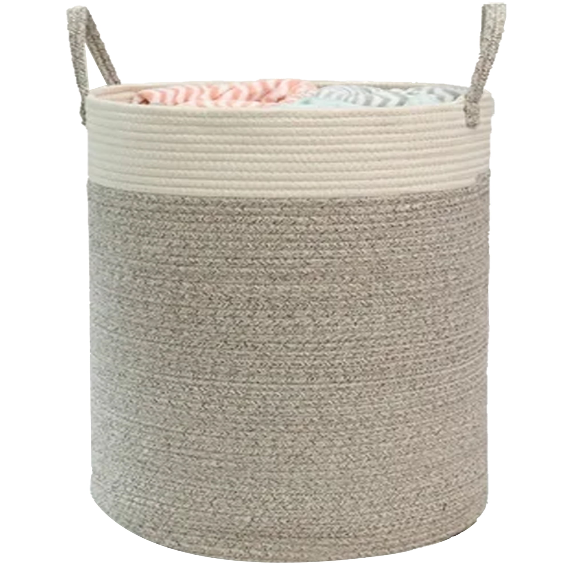 Grencareu Large Laundry Hamper, 1-Bin Durable Cotton Linen Laundry Basket, 21.7" x 15.8"