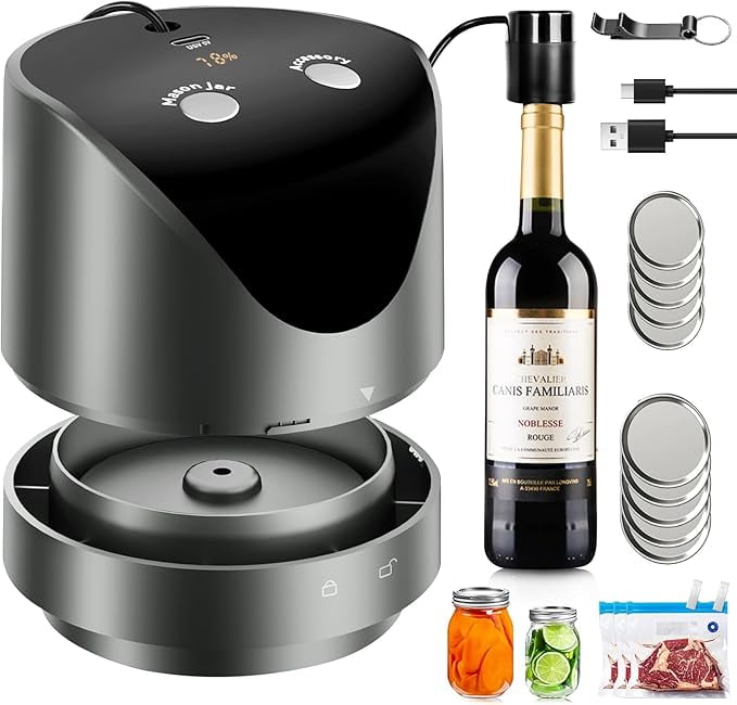 Grencareu Smart Electric Mason Jar Vacuum Sealer - Vacuum Sealing Machine Kit for Regular Mouth and Wide Mouth Mason Jar, for Food Storage