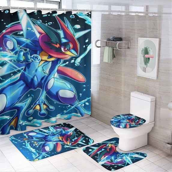4 Pcs Shower Curtain Set with Non-Slip Rug, Toilet Lid Cover and Bath Mat, Colorful Waterproof Shower Curtain with 12 Hooks, Bathroom Decor Accessories 72" x 72"