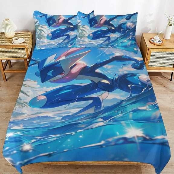 Greninja Duvet Cover Bedding Set Cartoon Print Soft Quilt Cover 3 Pieces, 1 Comforter Cover & 2 Pillowcases for Kids Teens Boys Girls Room Decor 86"x70"