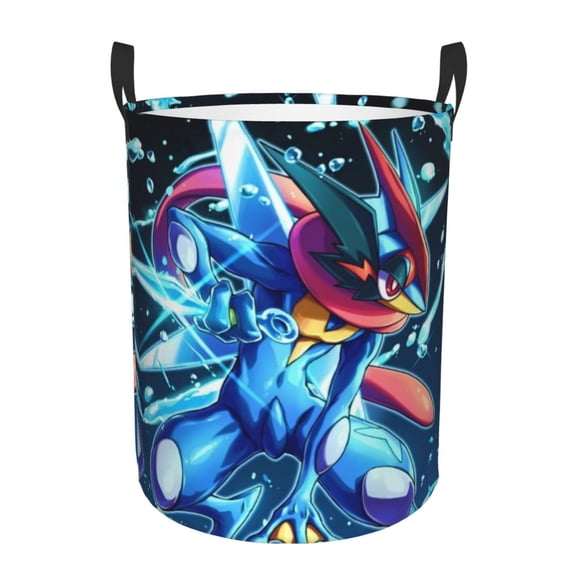 Greninja Laundry Basket Foldable Circular Dirty Clothes Toys Storage Organizer Bin Basket with Handles, Round Hamper For Bedroom Livingroom Bathroom