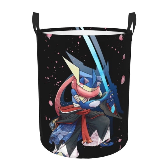 Greninja Laundry Basket Foldable Circular Dirty Clothes Toys Storage Organizer Bin Basket with Handles, Round Hamper For Bedroom Livingroom Bathroom