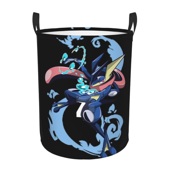 Greninja Laundry Basket Foldable Circular Dirty Clothes Toys Storage Organizer Bin Basket with Handles, Round Hamper For Bedroom Livingroom Bathroom