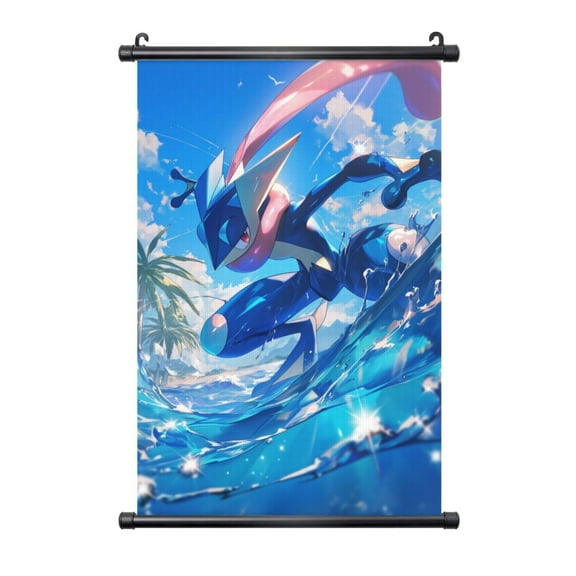Greninja Poster Plastic Shaft Wall Hanging Banner Painting Canvas Artwork Wall Art Scroll Hanger Decor For Home Office 16"X24"