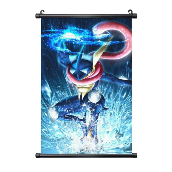 Greninja Poster Plastic Shaft Wall Hanging Banner Painting Canvas Artwork Wall Art Scroll Hanger Decor For Home Office 16"X24"
