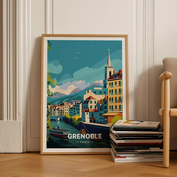 Grenoble France Travel Style Landscape Wall Art, Unframed Paper Poster 16x20in