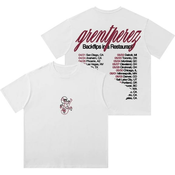 Grentperez Backflips Tour Wash T-shirt unisex cotton T-shirt retro casual short sleeved T-shirt