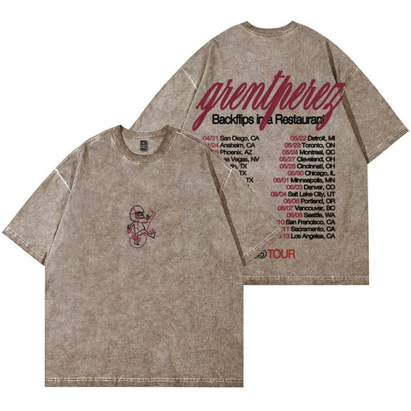 Grentperez Backflips Tour Wash T-shirt unisex cotton T-shirt retro casual short sleeved T-shirt