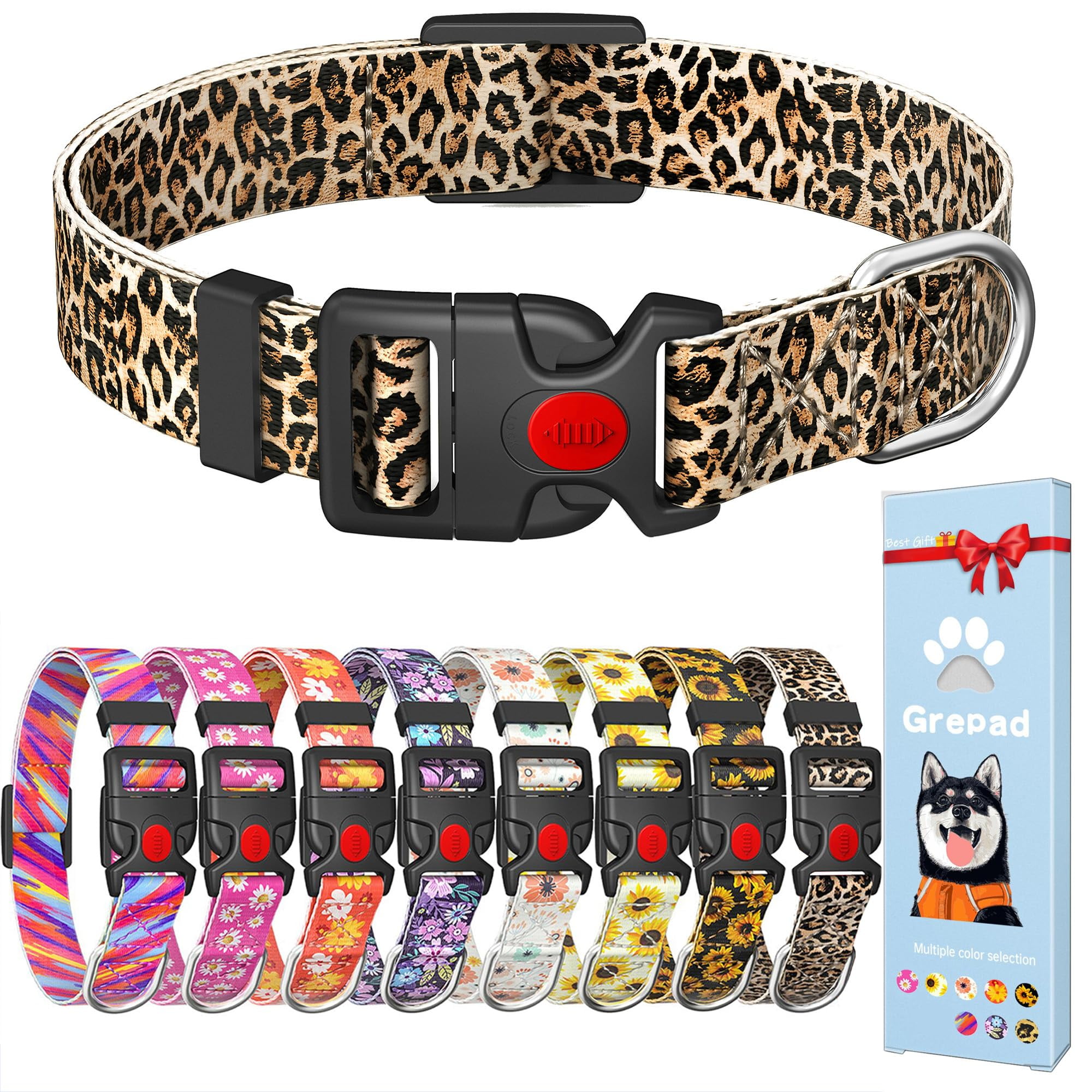 Grepad Cute Floral Dog Collar for Small Medium Large Dogs Girl Female Dog Collars Soft Patterns Adjustable Pet Collar with Quick Release Safety Buckle for Puppy Breed Boy Dogs Leopard M C23 Walmart ...
