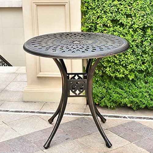 Outdoor Bistro Table Grepatio 35.4" Round Cast Aluminum Patio Table - Umbrella Hole, 200lb Capacity (Bronze) Round Patio Table