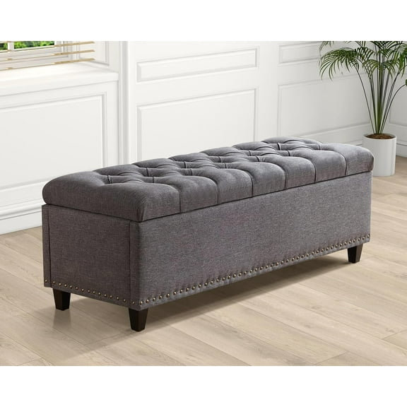 Grepatio 51" Ottoman Storage Benches, 30 Gallons End of Bed Storage , Large Rectangular Storage Ottoman, Button-Tufted Ottoman with Storage for Living Room Bedroom, Foot of Bed (Gray)