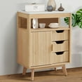 thumbnail image 1 of Grepatio Bathroom Floor Cabinet, Fluted Storage Cabinet with Sliding Door & 3 Drawers, Freestanding Cabinets Organizer Storage w/Adjustable Shelf, Faux Marble Top for Bathroom, Kitchen (Natural), 1 of 7
