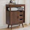 thumbnail image 1 of Grepatio Bathroom Storage Cabinet with Fluted Sliding Door, 3 Drawers Bathroom Floor Cabinet, Freestanding Storage Organizer w/Adjustable Shelf, Faux Marble Top for Living Room (Brown), 1 of 7