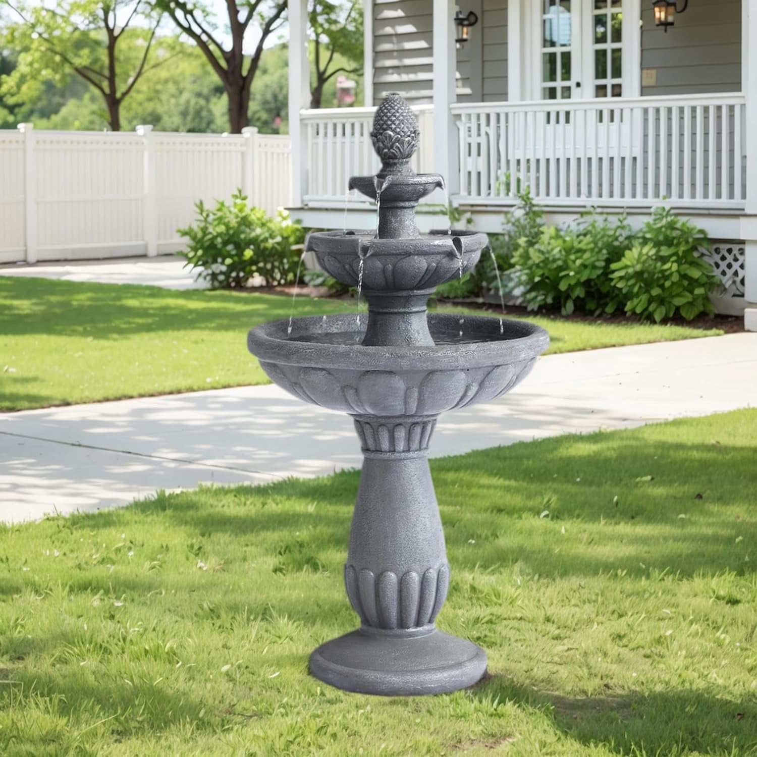 Grepatio Italian Outdoor Water Fountain, 3 Tiers Bubbler Garden Waterfalls Fountains, 40.6" H Tall Roman Pillar Floor Water Fountain for Indoor, Yard, Lawn and Garden Décor