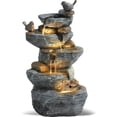 thumbnail image 1 of Grepatio Outdoor 5-Tiers Cascading Rock Water Fountain, Waterfall Fountain with 4 LED Lights, Outdoor Fountains and Waterfalls for Garden or Patio, Yard, and Deck Decor with Natural Stone Look, 1 of 7