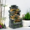 thumbnail image 1 of Grepatio Outdoor Water Fountain 7 Tier Cascading Rock Waterfalls Fountains with LED Lights and Pump Indoor/Outdoor Modern Floor Standing Garden Water Fountain for Yard, Patio, House Decor, 1 of 7
