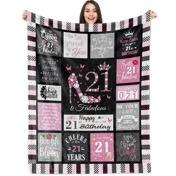 Gresahom 21th Birthday Gifts for Girl Blanket, 21th Birthday Decorations for Girl, 21st Birthday Gift Ideas, 21 Birthday Blanket, Gifts for 21 Year Old Girl Throw Blanket(30"x40")