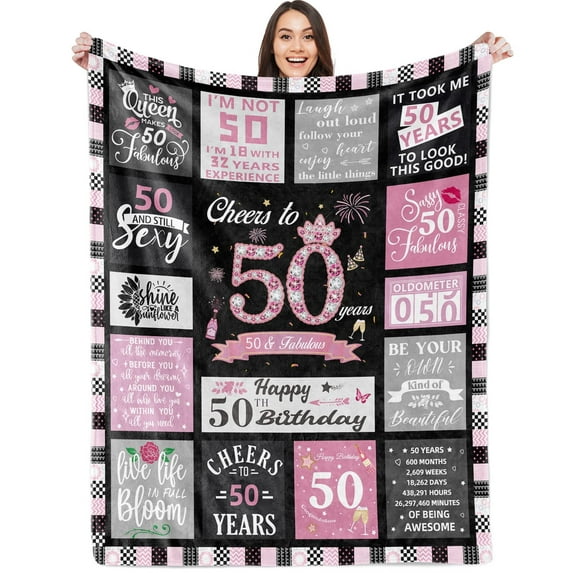 Gresahom 50th Birthday Gifts for Women Blanket, 50th Birthday Decorations for Women, 50th Birthday Gift Ideas, 50 Birthday Blanket, Gifts for 50 Year Old Women Throw Blanket "…(50"x60")