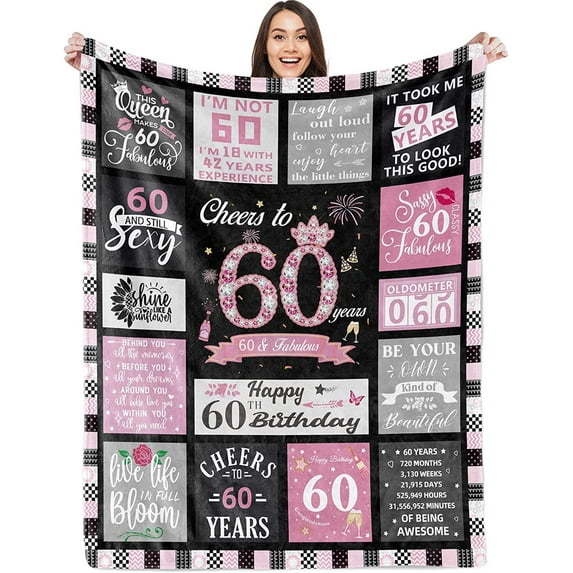 Gresahom 60th Birthday Gifts for Women Blanket, 60th Birthday Decorations for Women, 60th Birthday Gift Ideas, 60 Birthday Blanket, Gifts for 60 Year Old Women Throw Blanket(40"x50")