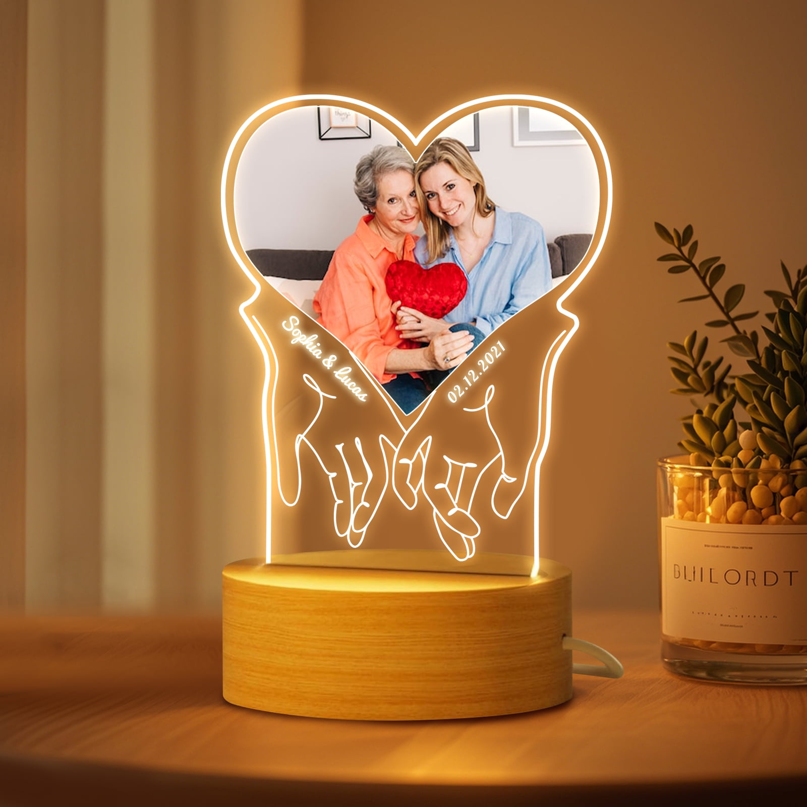 Gresahom Custom Mom Gifts Heart Picture Frame LED Night Light