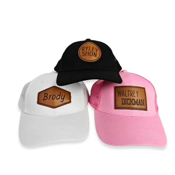 Gresahom Custom Name Baby Baseball Cap - Personalized Infant Trucker Hat with Leather Patch Toddler Flat Bill Hat for Boys Ball Hat for Baby Kids Adult(Medium)